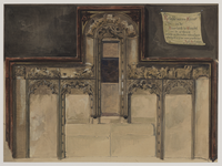 28718 Interieur van de Buurkerk te Utrecht: afbeelding van het stenen retabel van het altaar van O.L. Vrouwe ter Nood ...